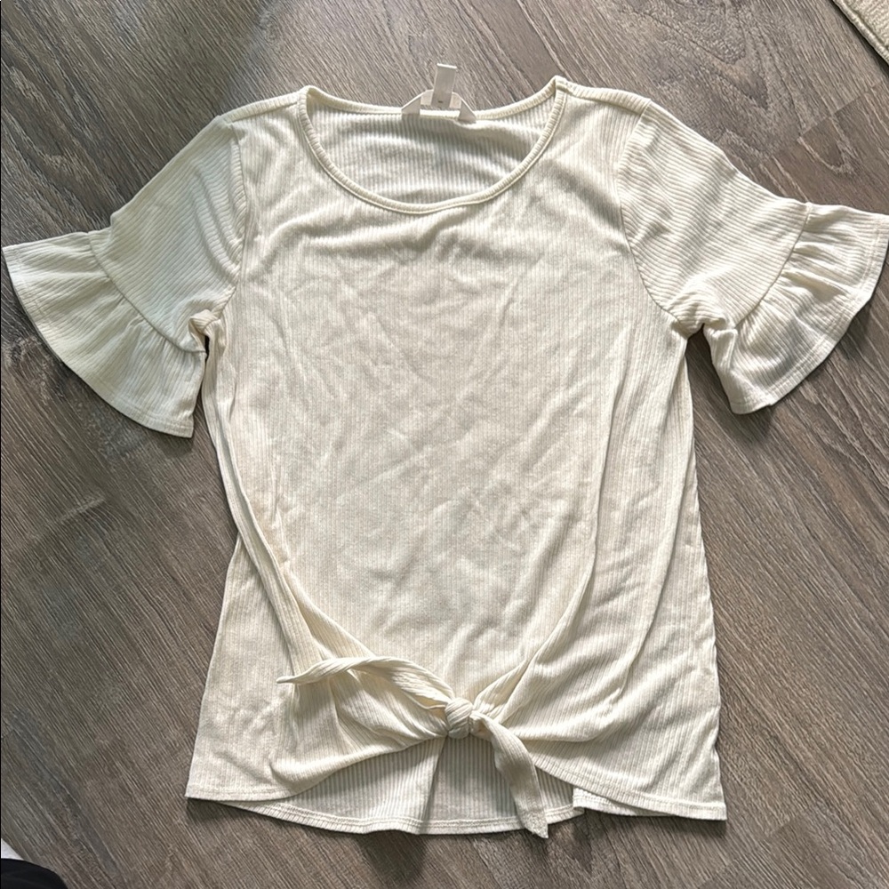 Cream Tie-Front Women's Top